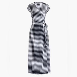 J. Crew Midi Wrap Dress in Soft Rayon Gingham (XS Petite)